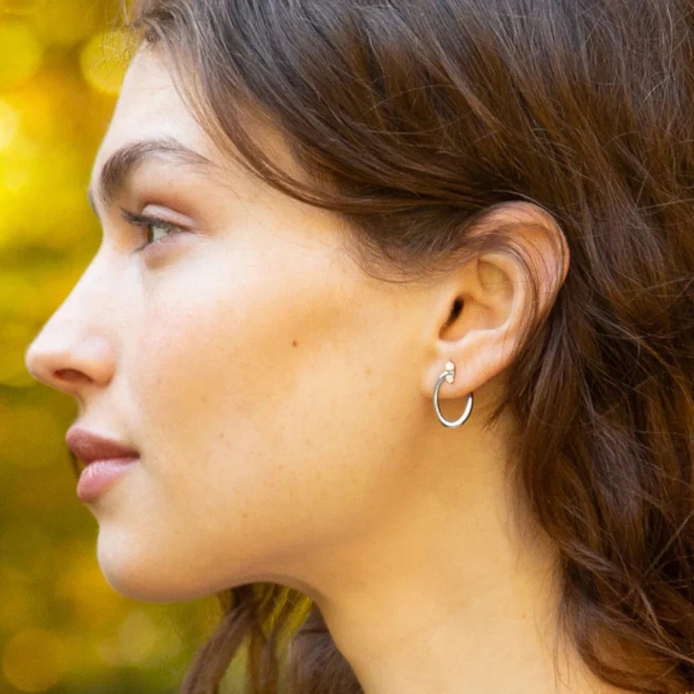 Monica Rich Kosann Earrings Monica Rich Kosann Sterling Silver Oval "Galaxy Wrap" Hoop Earrings with White Sapphires