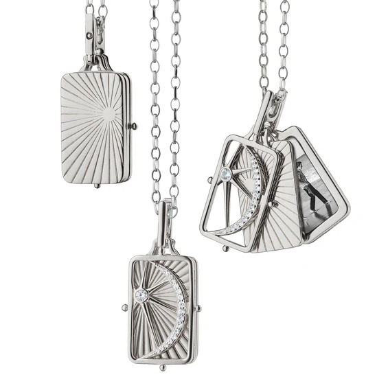 Monica Rich Kosann Necklaces and Pendants Monica Rich Kosann Sterling Silver Sun, Moon and Stars Gate Locket with White Sapphires