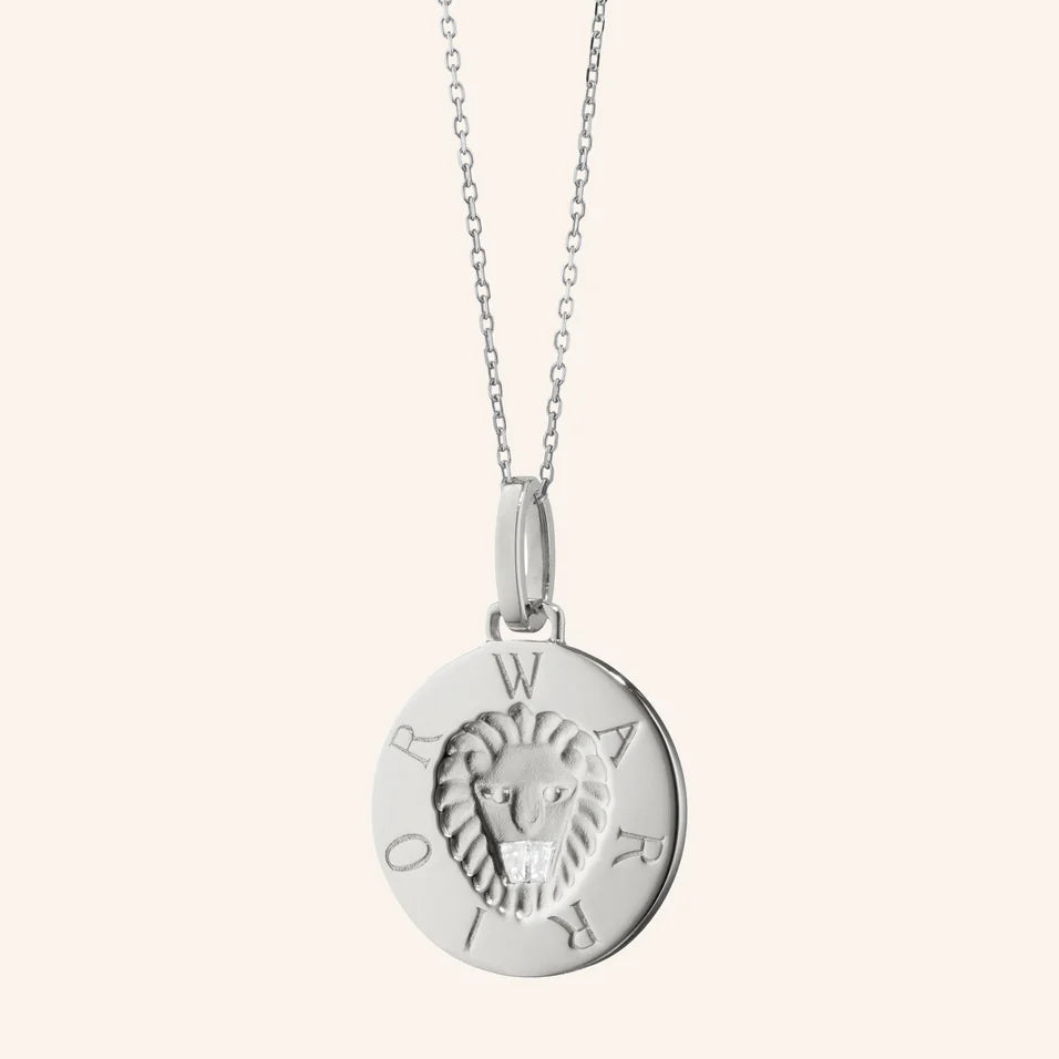 Monica Rich Kosann Necklaces and Pendants Monica Rich Kosann Sterling Silver “Warrior” White Sapphire Lion Intaglio Charm
