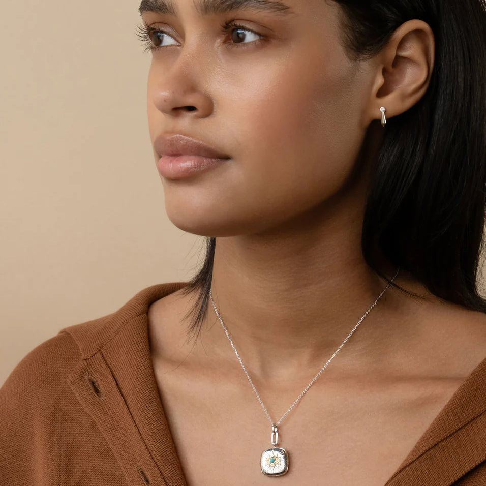 Monica Rich Kosann Monica Rich Kosann Two Tone "Protect" Evil Eye Locket Necklace with Turquoise and White Sapphire