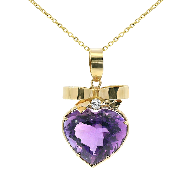 PAGE Estate Necklaces and Pendants 14k Yellow Gold Amethyst and Diamond Heart Pendant