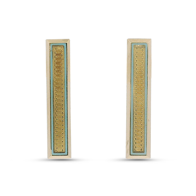PAGE Estate Earrings 1870 Collection 14K Yellow Gold Blue Enamel Bar Earrings