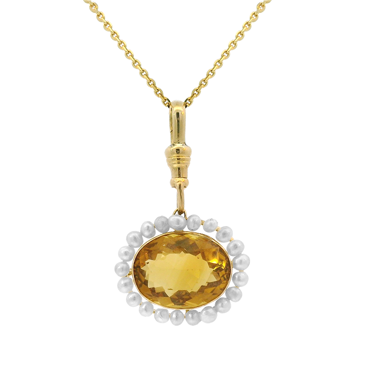 PAGE Estate Necklaces and Pendants 1870 Collection 14K Yellow Gold Citrine & Seed Pearl Pendant