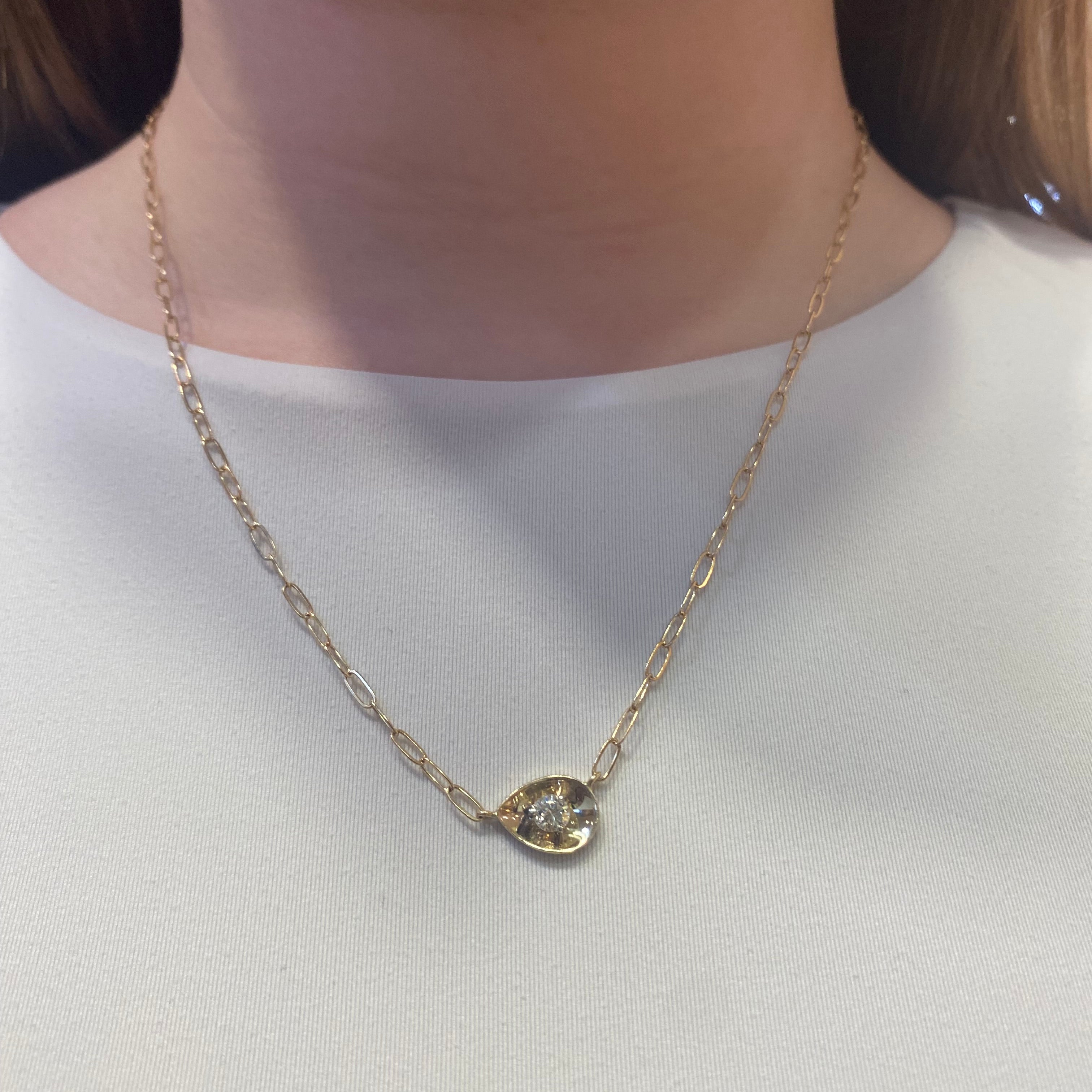 PAGE Estate Necklaces and Pendants 1870 Collection 14K Yellow Gold Diamond Pear Pendant Necklace
