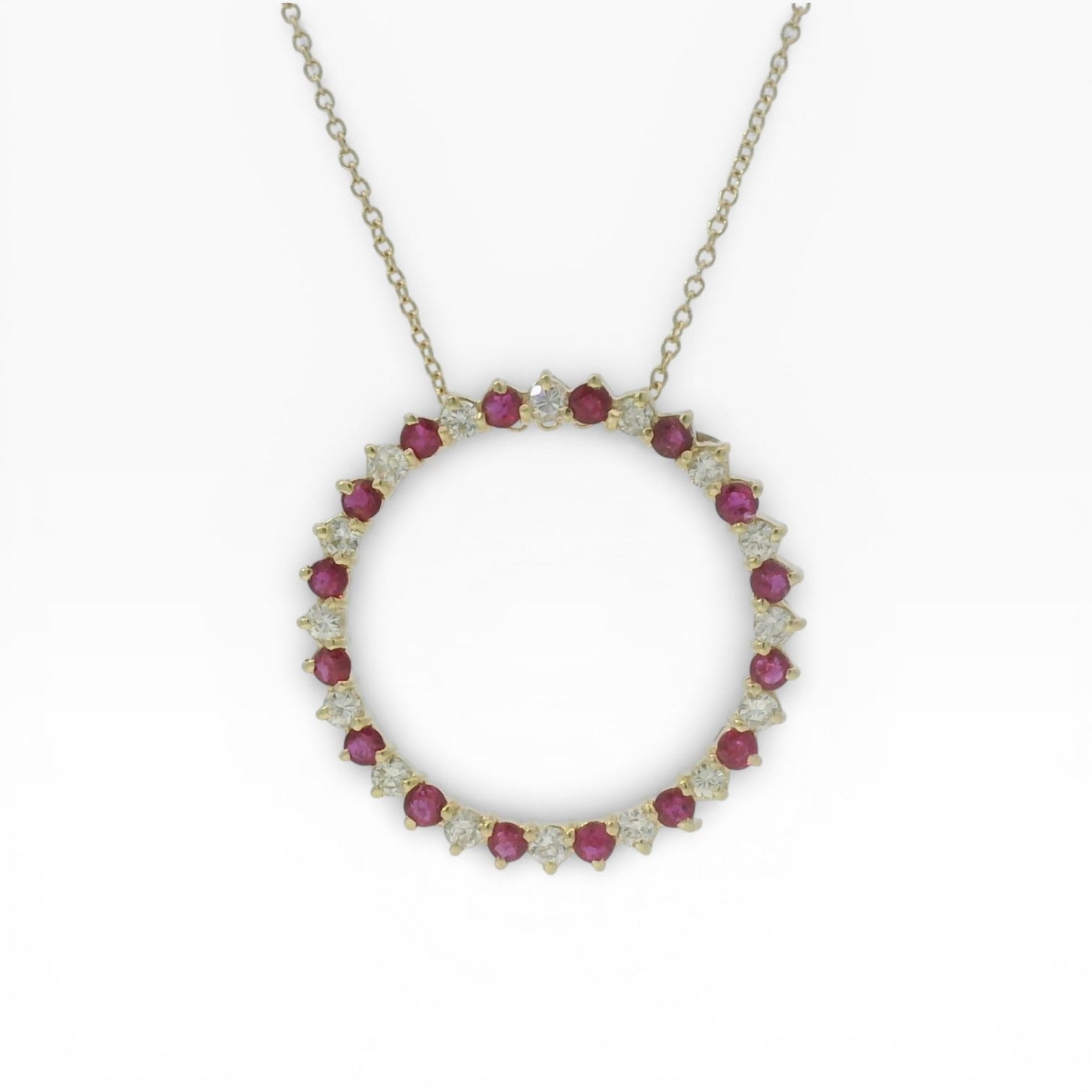 PAGE Estate Necklaces and Pendants 1870 Collection 14K Yellow Gold Diamond & Ruby Open Halo Necklace