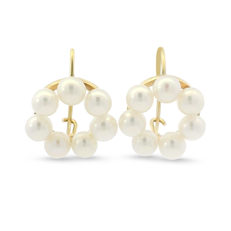 PAGE Estate Earrings 1870 Collection 14k Yellow Gold Halo White Pearl Drop Earrings