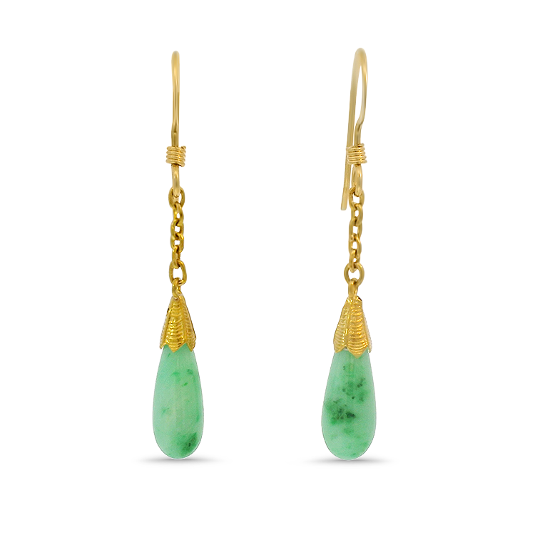 PAGE Estate Earrings 1870 Collection 14k Yellow Gold Jadeite Jade Drop Earrings