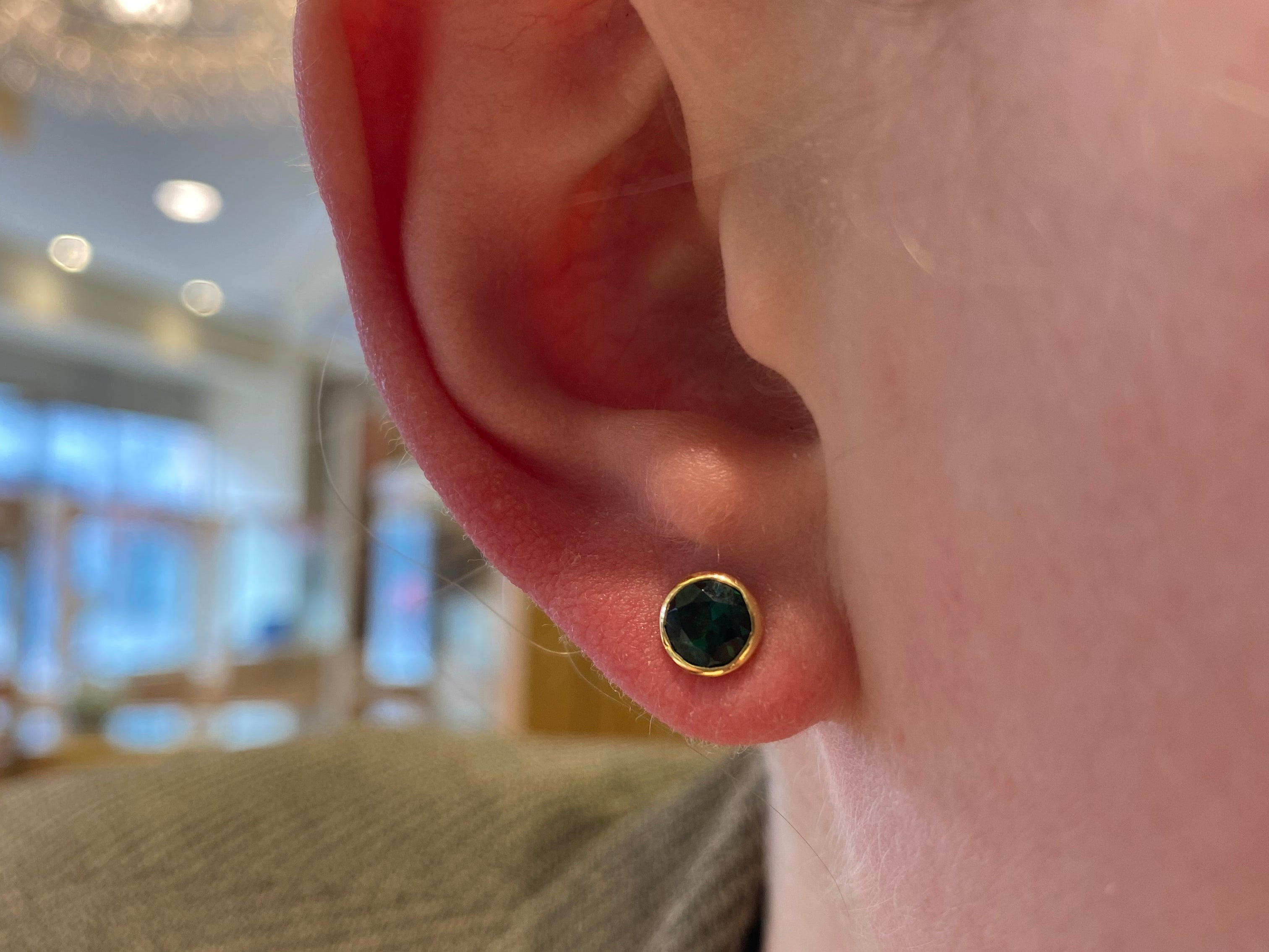 PAGE Estate Earrings 1870 Collection 18k Yellow Gold Teal Tourmaline Stud Earrings
