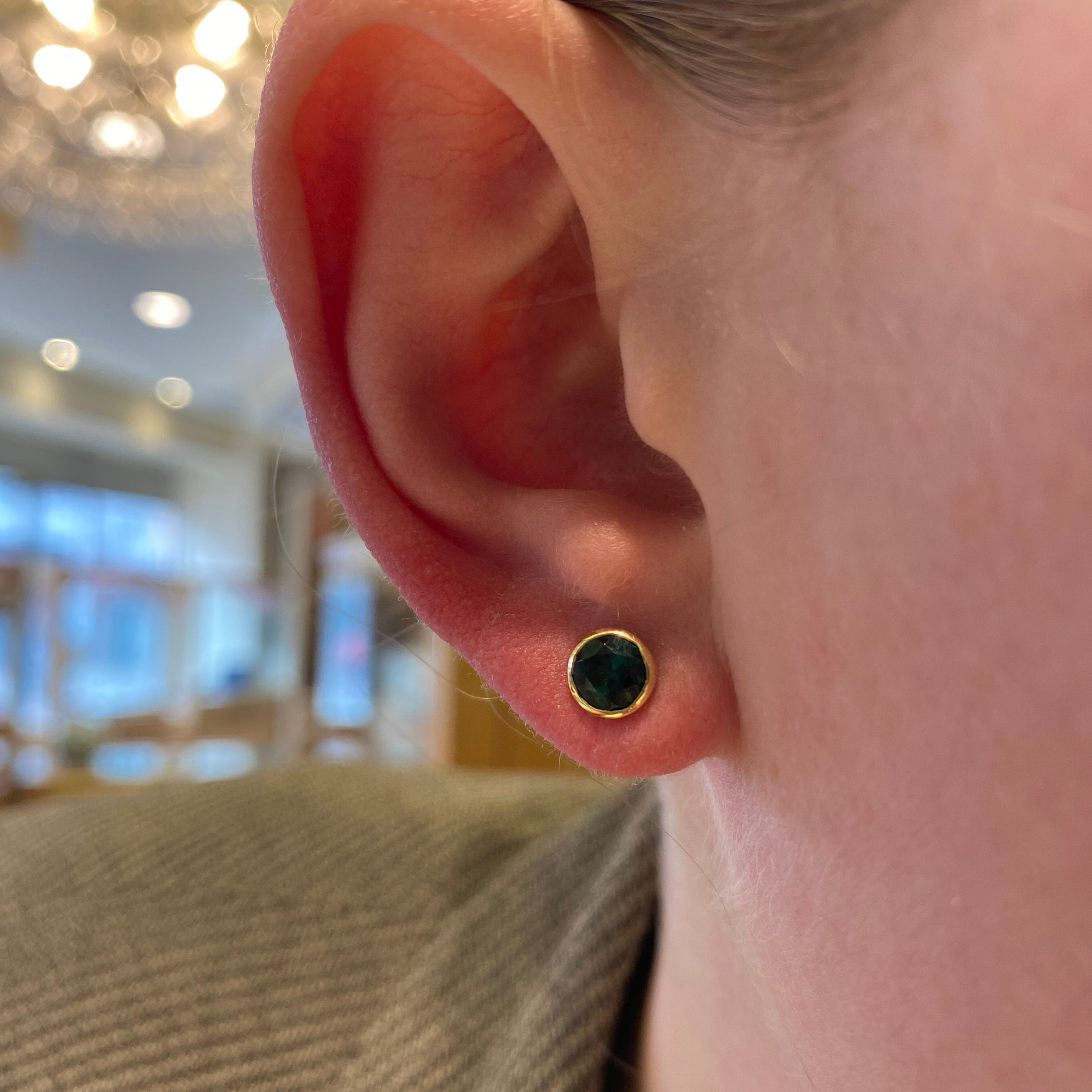 PAGE Estate Earrings 1870 Collection 18k Yellow Gold Teal Tourmaline Stud Earrings