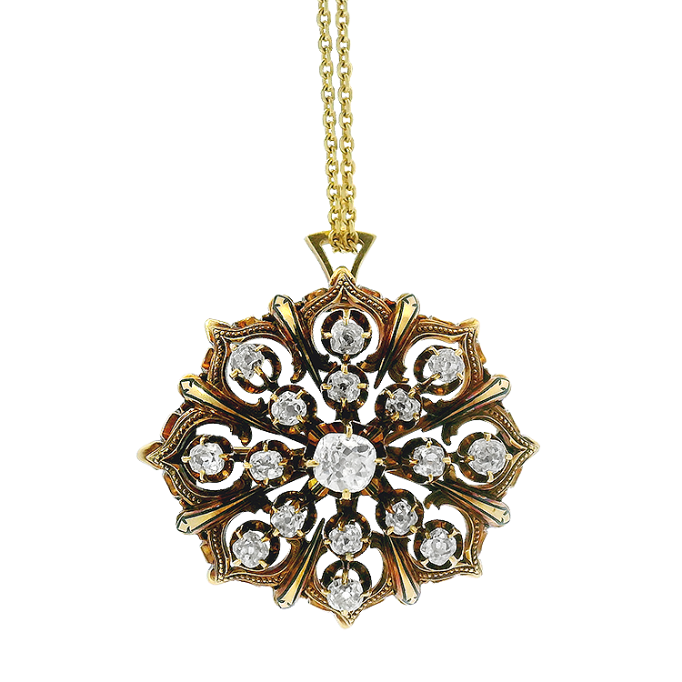 PAGE Estate Necklaces and Pendants 18K Yellow Gold Diamond Pin & Pendant