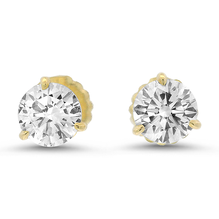 PAGE Estate Earrings 4.10ctw Estate Round Brilliant Cut Diamond Stud Earrings - 18k Yellow Gold