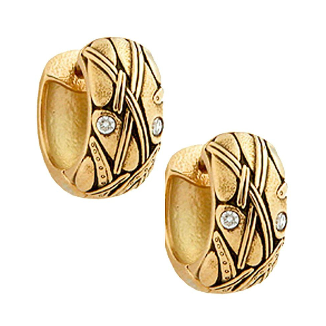 PAGE Estate Earring Alex Sepkus 18K Yellow Gold Reed Diamond Huggie Style Earrings