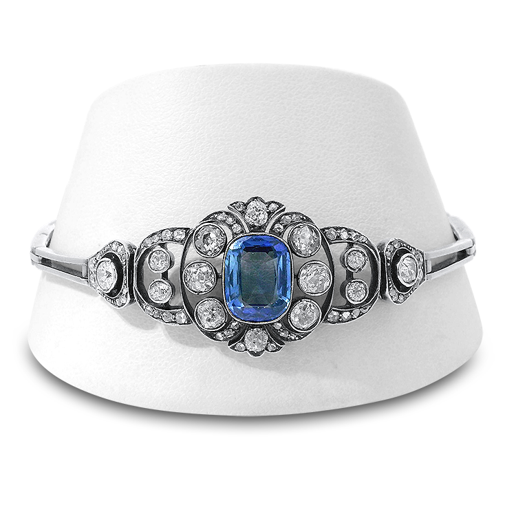 PAGE Estate Bracelet Antique 14K Two-Tone Gold Sapphire & Diamond Bracelet