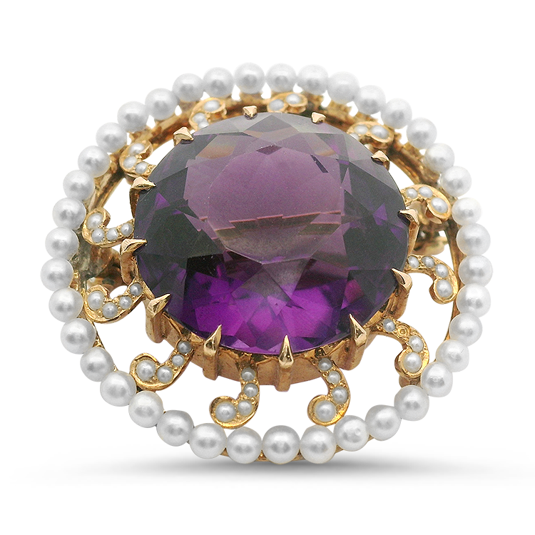 PAGE Estate Pins & Brooches Antique 14k Yellow Gold Amethyst and Pearl Brooch