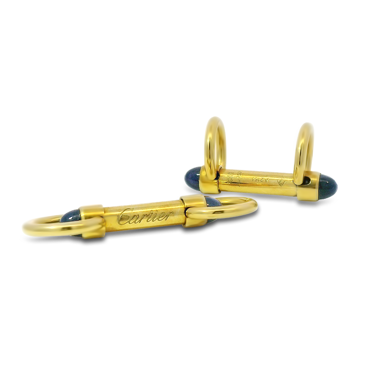 PAGE Estate Men's Jewelry Cartier Estate 18K Yellow Gold Sapphire Stirrup Cufflinks