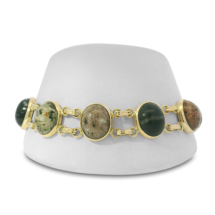 PAGE Estate Bracelet Cross Jewelers Estate 14k Yellow Gold Cabochon "Maine Coast" Beach Stone Bracelet
