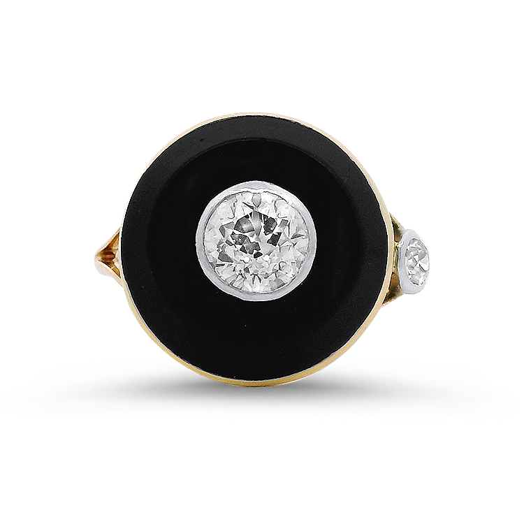 PAGE Estate Ring Edwardian 14K Yellow Gold Diamond & Onyx Ring