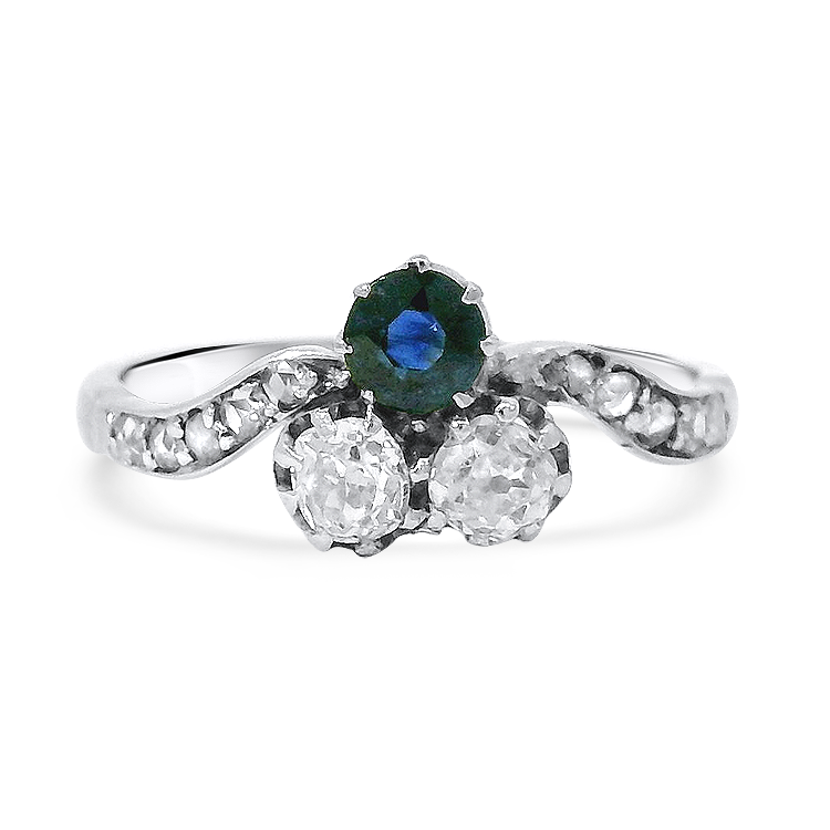 PAGE Estate Ring Edwardian 18K White Gold Sapphire and Diamond Ring 8.5