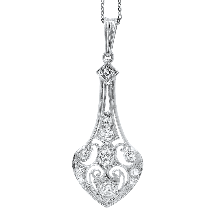 PAGE Estate Necklaces and Pendants Edwardian Platinum Edwardian Openwork Diamond Pendant