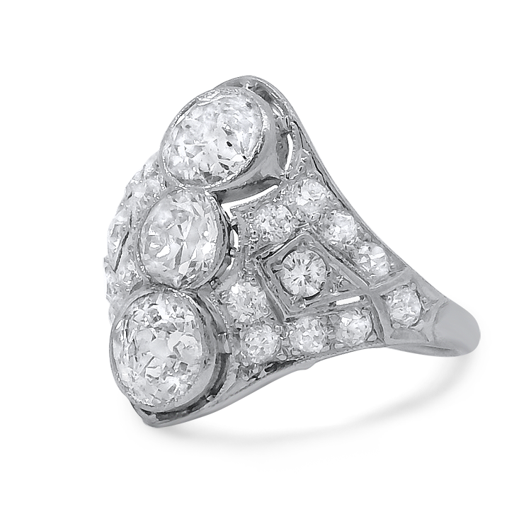PAGE Estate Ring Edwardian Platinum Pavé Three-Diamond Ring 8