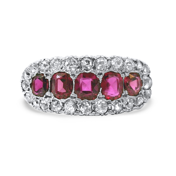 PAGE Estate Ring Edwardian Platinum Ruby and Old European Cut Diamond Ring 8.75
