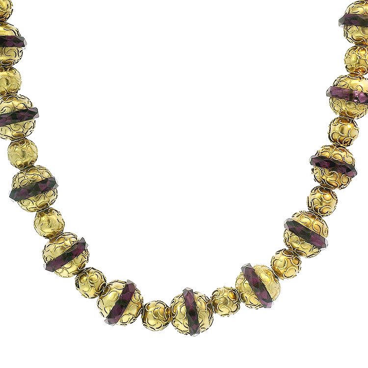 PAGE Estate Necklaces and Pendants Estate 10K Yellow Gold Antique Amethyst Bead Necklace