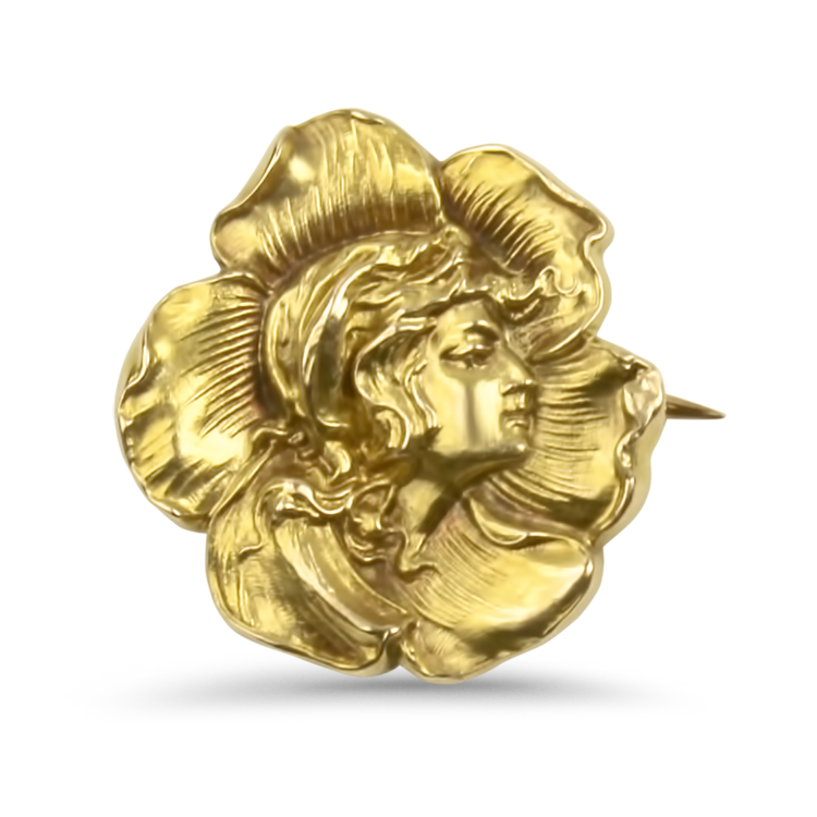 PAGE Estate pin Estate 10K Yellow Gold Portrait Flower Pin