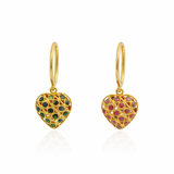 PAGE Estate Earrings Estate 14/18K Yellow Gold Ruby & Sapphire Heart Dangle Earrings