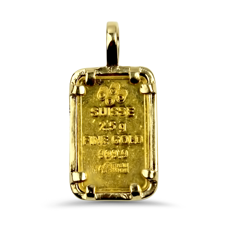 Estate 14K 24K Yellow Gold Lady Fortuna Gold Bar Pendant
