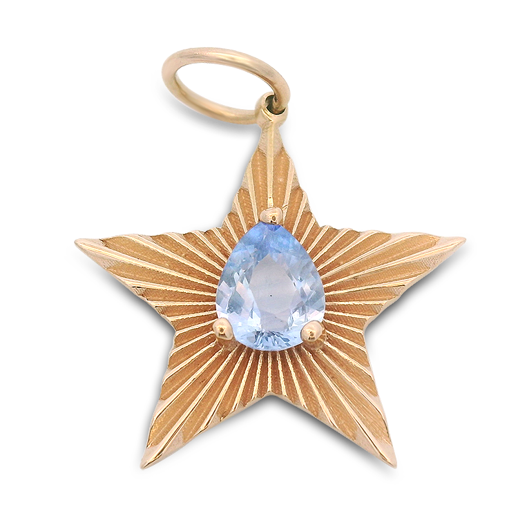 PAGE Estate Necklaces and Pendants Estate 14k Rose Gold Fluted Star Pendant with Pear-Shaped Sapphire