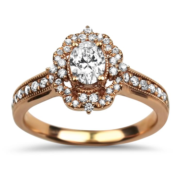 PAGE Estate Engagement Ring Estate 14k Rose Gold Oval Diamond Engagement Ring 6.5