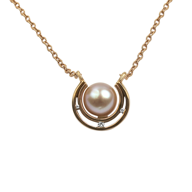 PAGE Estate Necklaces and Pendants Estate 14K Rose Gold Pearl & Diamond Necklace