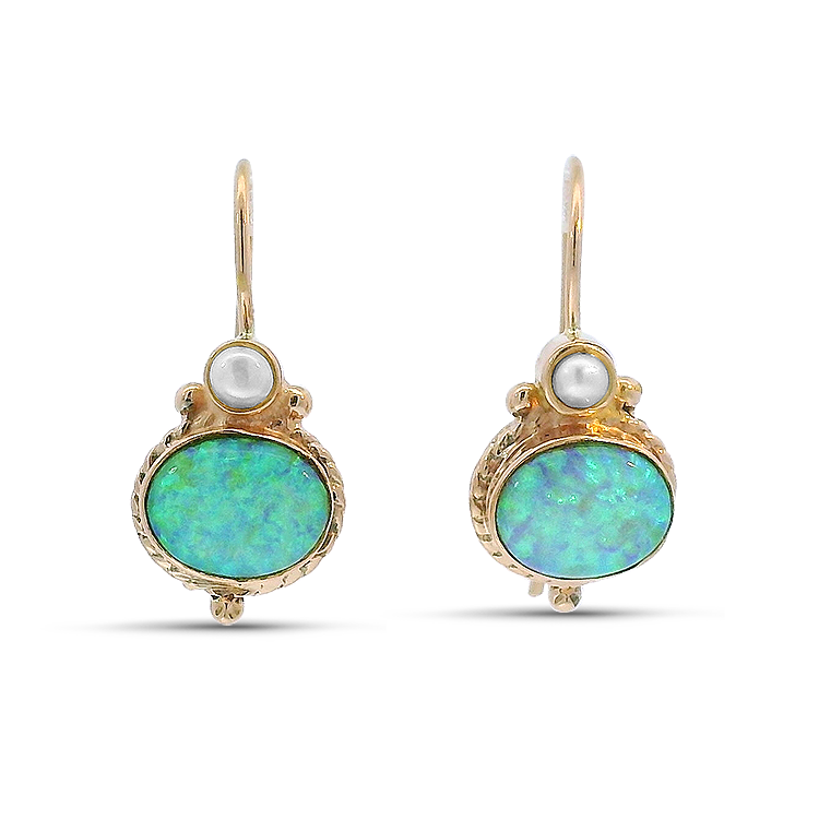 PAGE Estate Earring Estate 14K Rose Gold Pearl & Opal Drop Earrings