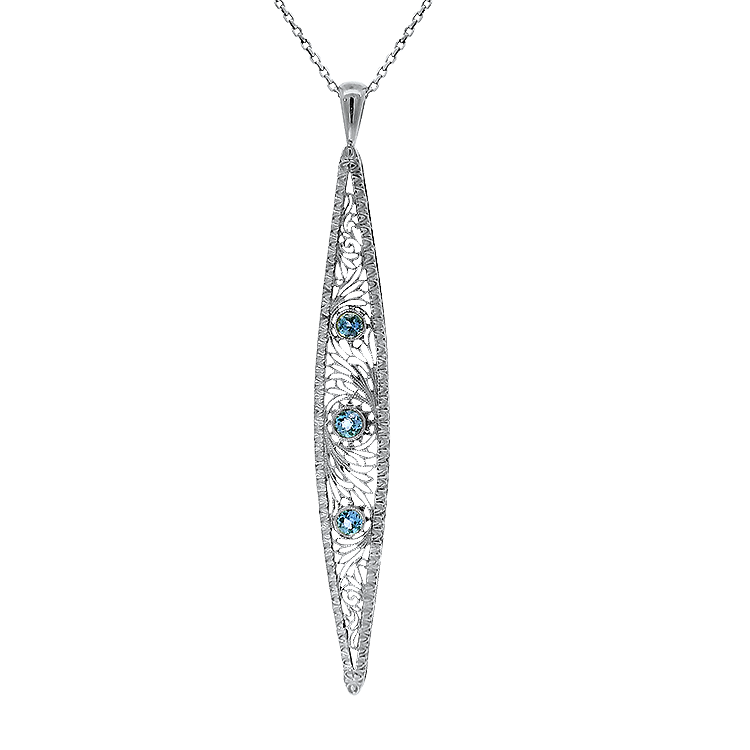 PAGE Estate Necklaces and Pendants Estate 14k Two-Tone Blue Sapphire Filigree Pendant