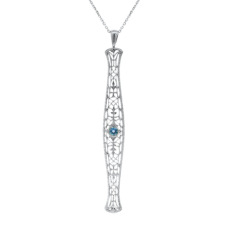 PAGE Estate Necklaces and Pendants Estate 14k Two-Tone Filigree Blue Sapphire Pendant