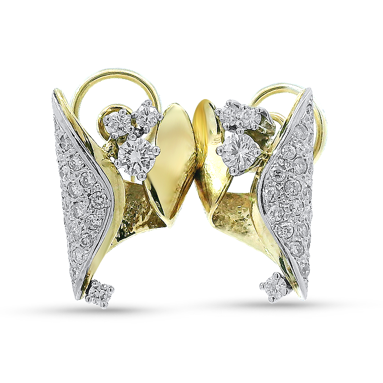 PAGE Estate Earrings Estate 14K Two-Tone Gold Diamond Earrings