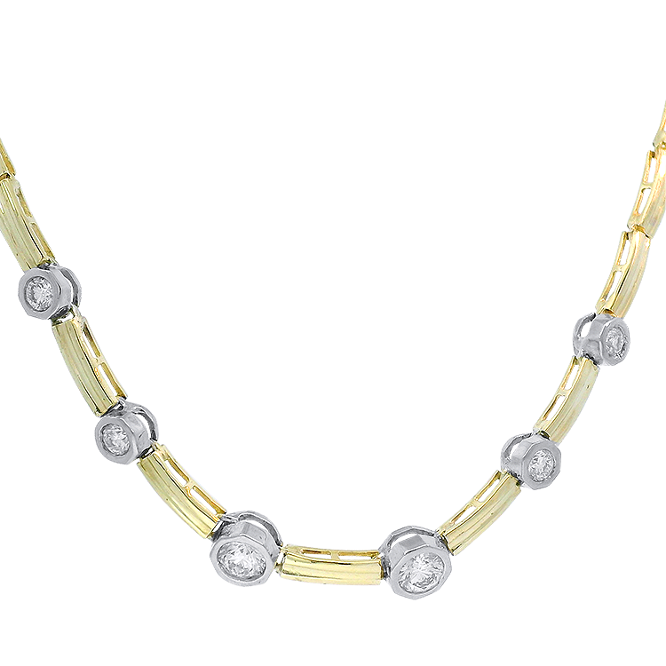 PAGE Estate Necklaces and Pendants Estate 14K Two-Tone Gold Diamond Station Collar Necklace