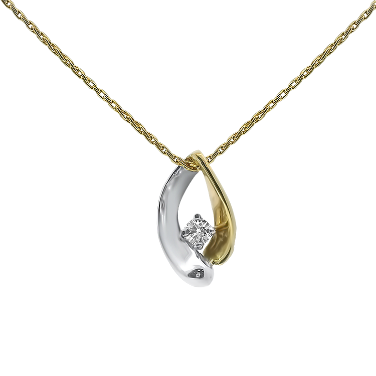 PAGE Estate Necklaces and Pendants Estate 14k Two-Tone Gold Diamond Teardrop Necklace