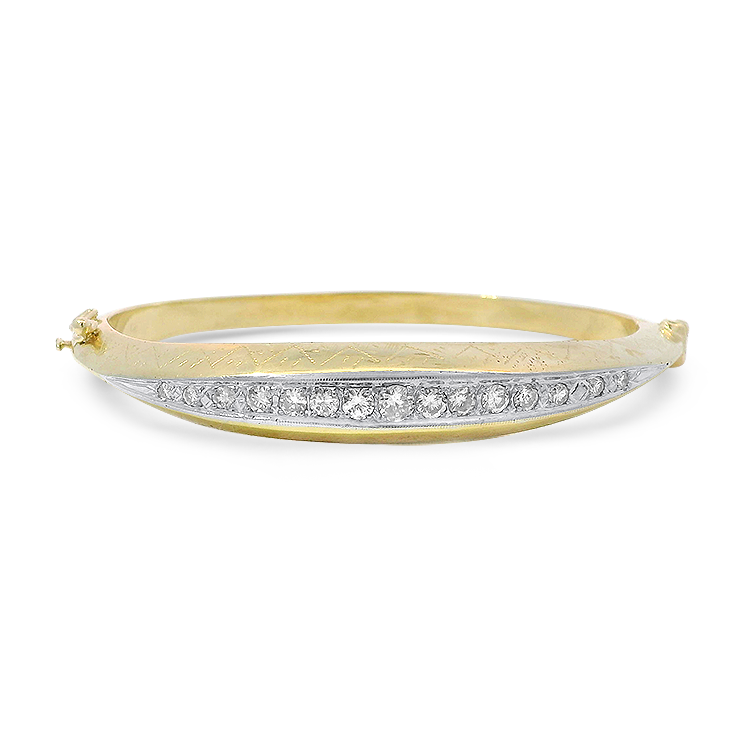 PAGE Estate Bracelet Estate 14K Two-Tone Gold Engraved Diamond Hinged Bangle Bracelet