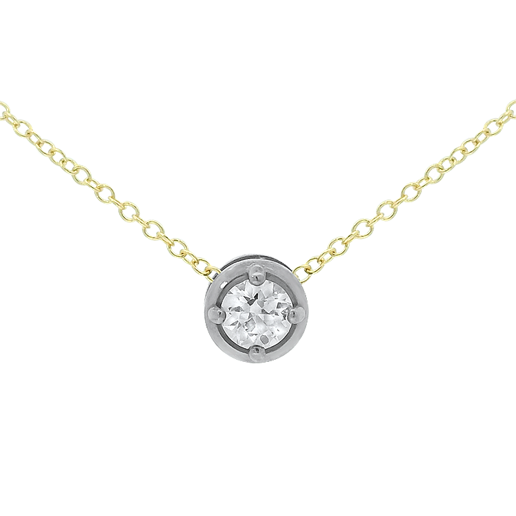 PAGE Estate Necklaces and Pendants Estate 14k Two-Tone Gold Old European Cut Diamond Slider Necklace
