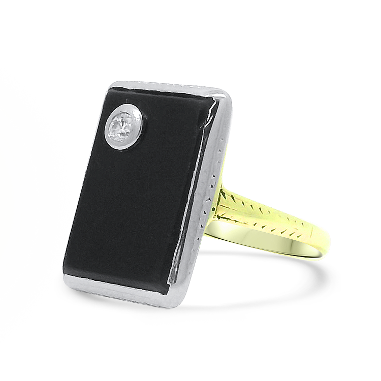 PAGE Estate Ring Estate 14K Two-Tone Gold Onyx Tablet Ring with Diamond Accent 5