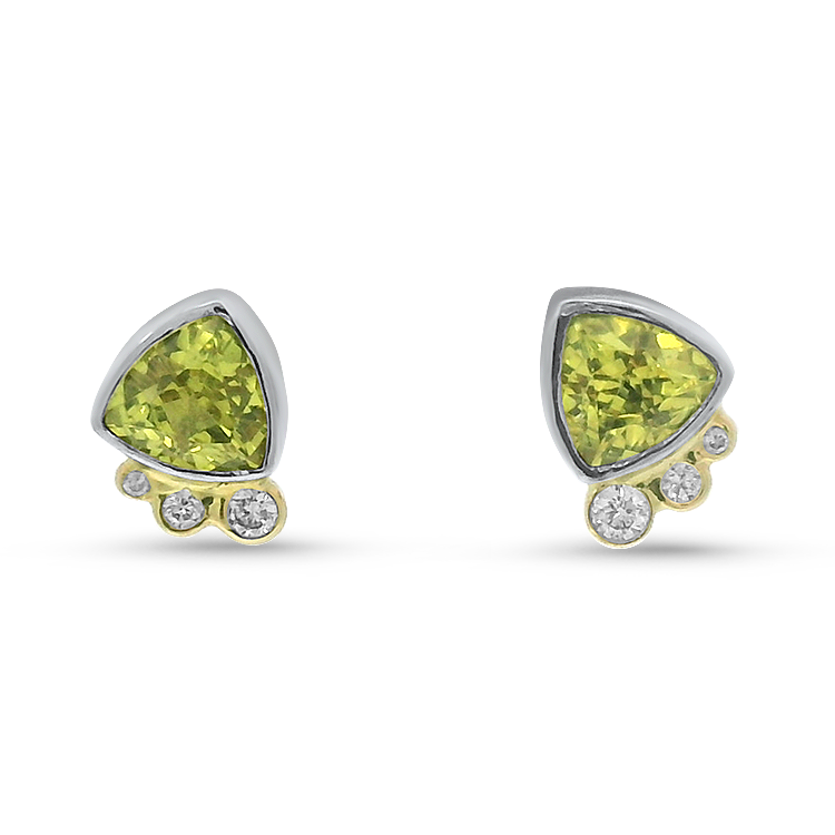 PAGE Estate Earring Estate 14K Two-Tone Gold Sapphire & Diamond Stud Earrings