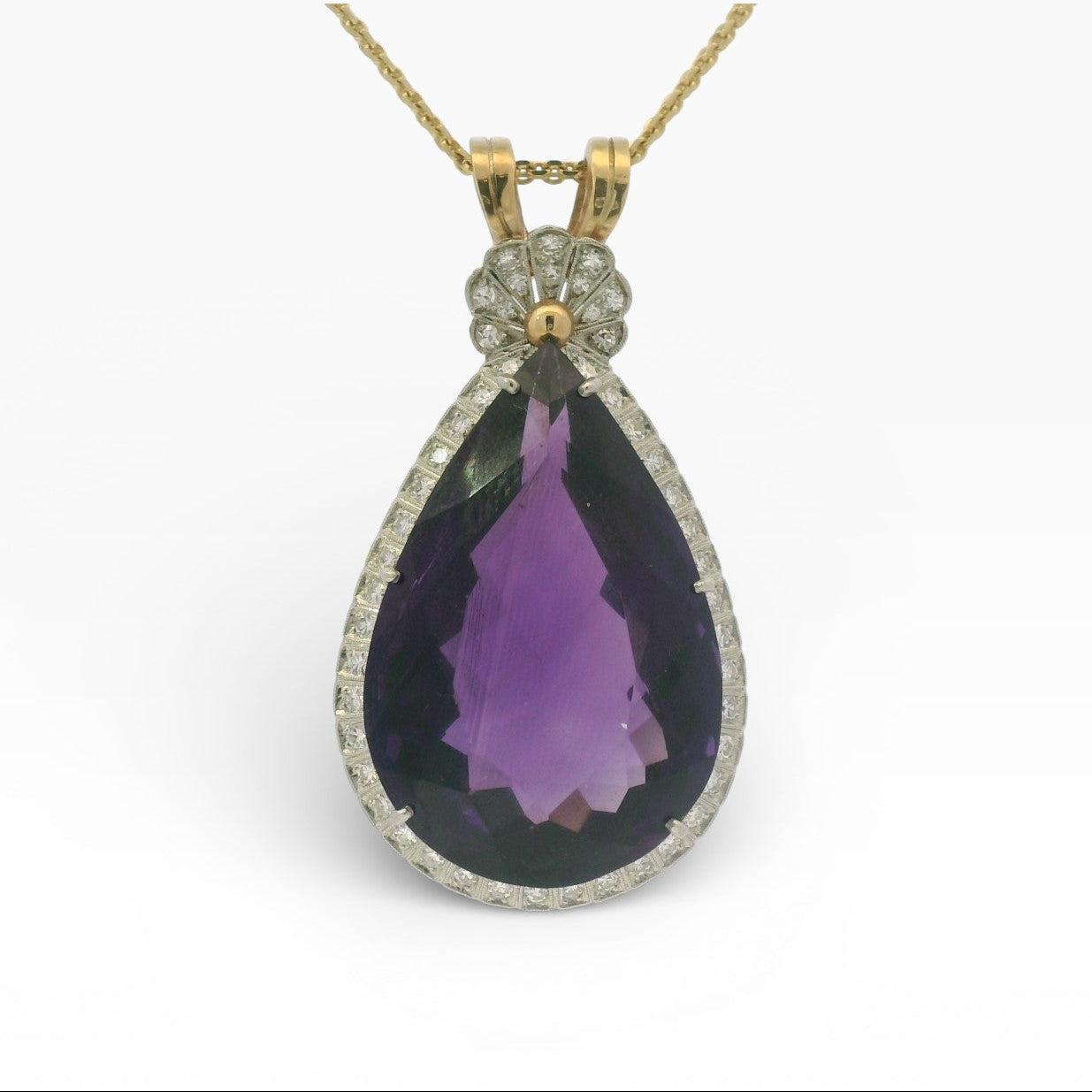 PAGE Estate Necklaces and Pendants Estate 14K Two-Tone Pear-Shaped Amethyst & Diamond Pendant