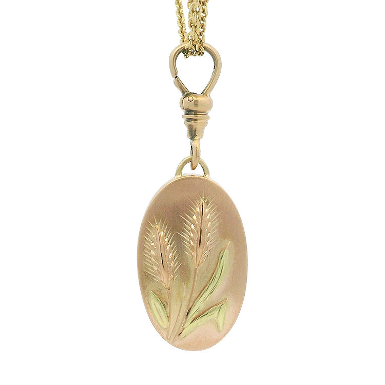 PAGE Estate Necklaces and Pendants Estate 14k Two-Tone Rose Gold and Green Gold Oval Cat Tail Pendant