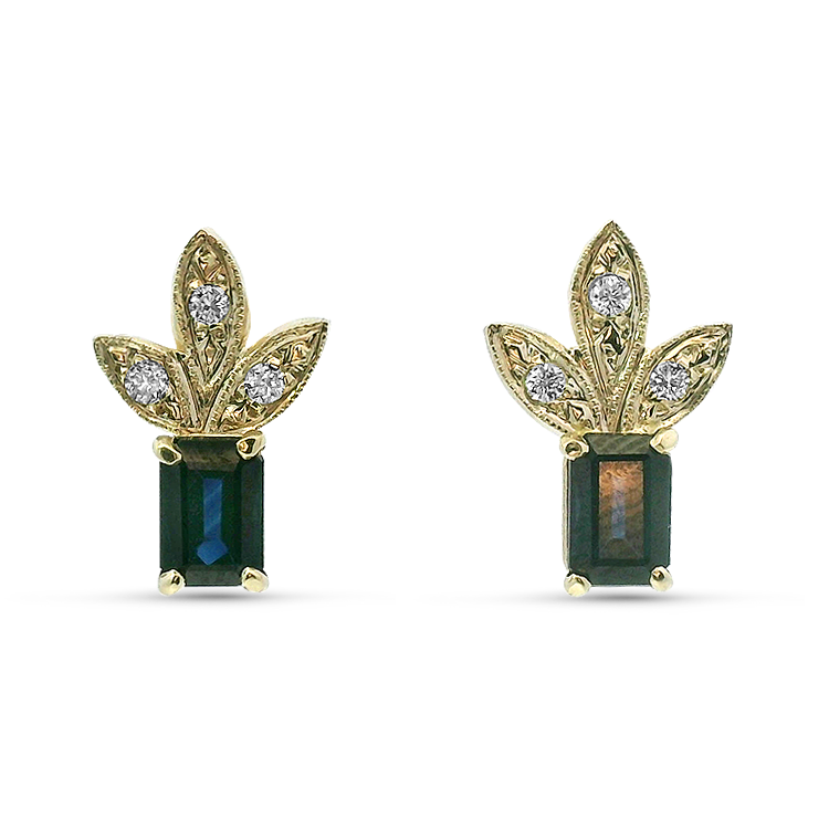 PAGE Estate Earrings Estate 14k Two-Tone Sapphire and Diamond Earrings