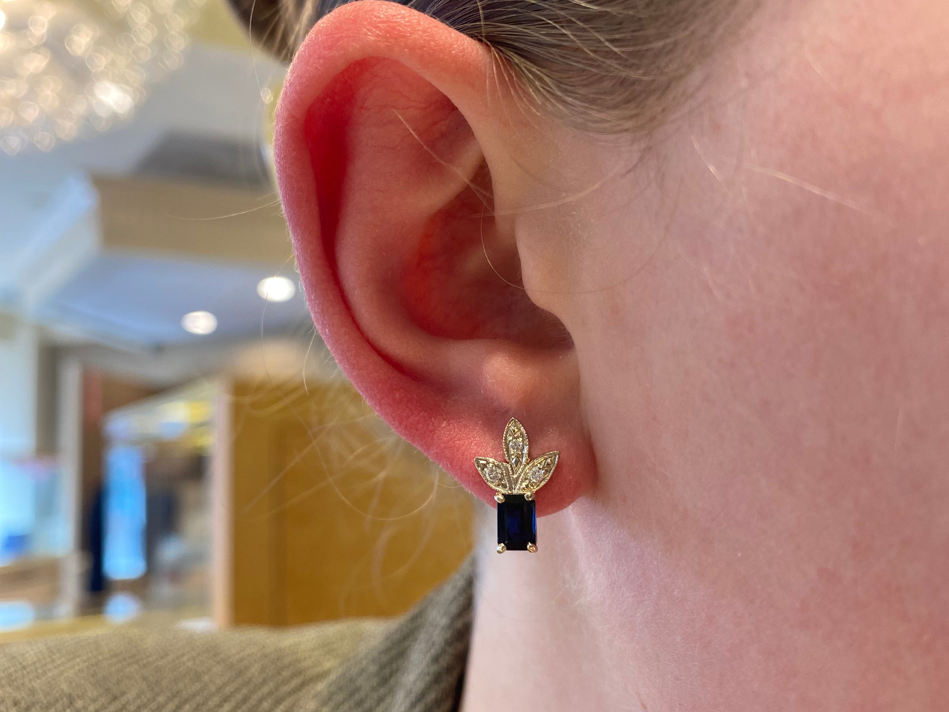 PAGE Estate Earrings Estate 14k Two-Tone Sapphire and Diamond Earrings