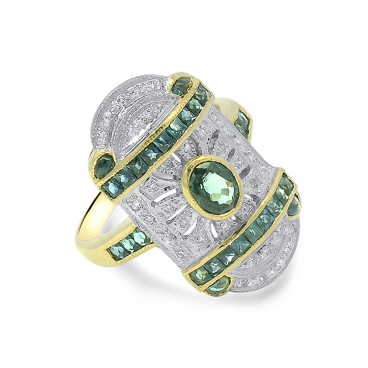 PAGE Estate Ring Estate 14K Two-Tone Sapphire & Diamond Antique-Style Reproduction Ring 7