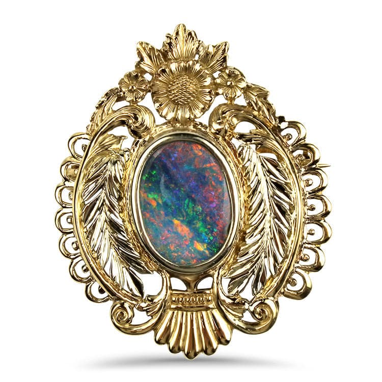 PAGE Estate Pins & Brooches Estate 14K Two-Toned Gold Boulder Opal Pin/Pendant