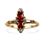 PAGE Estate Ring Estate 14K Two-Toned Gold Victorian Navette Garnet & Diamond Ring