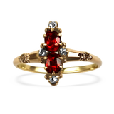 PAGE Estate Ring Estate 14K Two-Toned Gold Victorian Navette Garnet & Diamond Ring